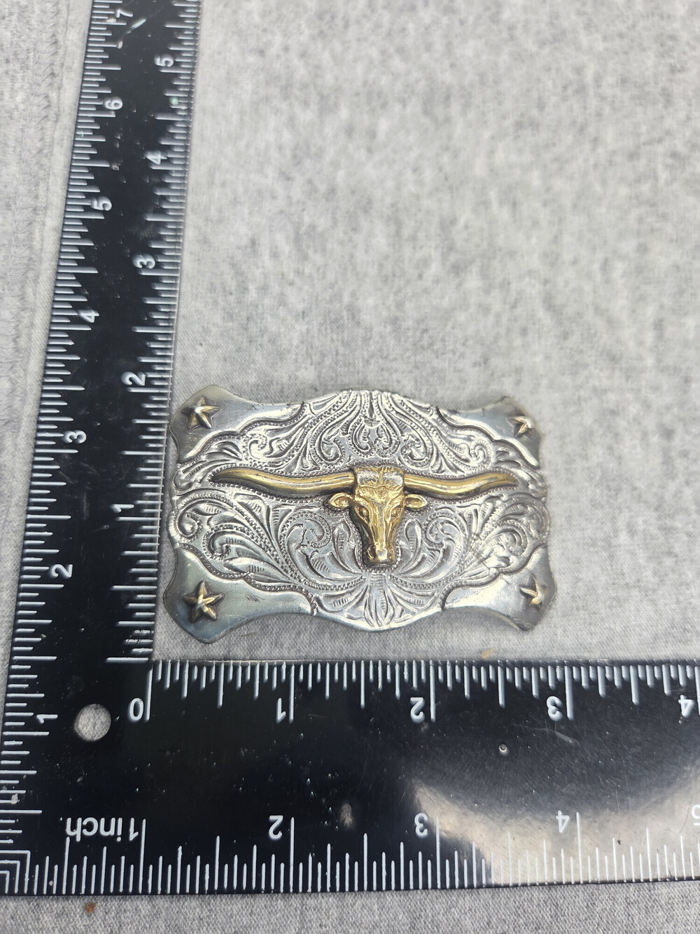Womens Western Americana Belt Buckle Silver Tone Longhorn Steer Star Design - Picture 7 of 7